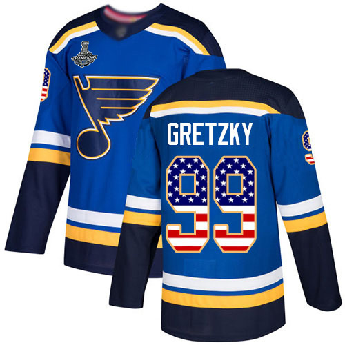Adidas St. Louis Blues #99 Wayne Gretzky Blue Home Authentic USA Flag Stanley Cup Champions Stitched Youth NHL Jersey