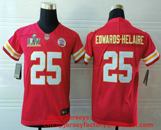 Youth Kansas City Chiefs #25 Clyde Edwards-Helaire Red 2021 Super Bowl LV Vapor Untouchable Stitched Nike Limited N...