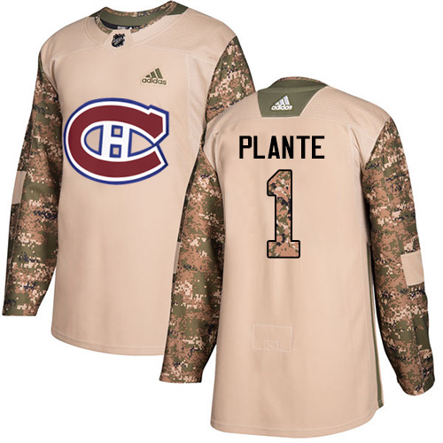 Adidas Montreal Canadiens #1 Jacques Plante Camo Authentic 2017 Veterans Day Stitched NHL Jersey