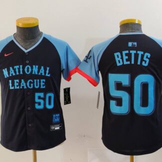 Youth Los Angeles Dodgers #50 Mookie Betts Number Navy 2024 All Star Limited Stitched Jersey