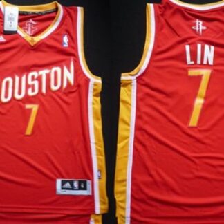 Houston Rockets #7 Jeremy Lin Revolution 30 Swingman Red With Gold Jersey