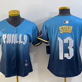 Women's Philadelphia Phillies #13 Stub Blue 2024 City Connect Limited Stitched Jersey