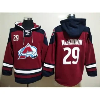 Men's Colorado Avalanche #29 Nathan MacKinnon Burgundy All Stitched Sweatshirt Hoodie LII3