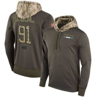 Nike Dolphins 91 Cameron Wake Men's Olive Salute To Service Pullover Hoodie
