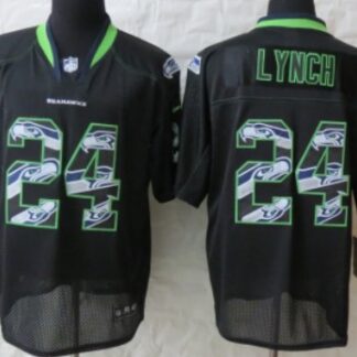 Nike Seattle Seahawks #24 Marshawn Lynch Lights Out Black Ornamented Elite Jersey