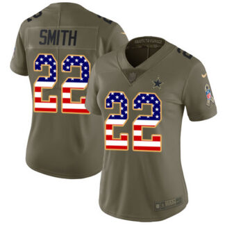 Nike Dallas Cowboys #22 Emmitt Smith Olive/USA Flag Women’s Stitched NFL Limited 2017 Salute to Service Jersey