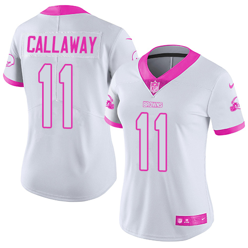 Nike Cleveland Browns #11 Antonio Callaway White/Pink Women’s Stitched NFL Limited Rush Fashion Jersey
