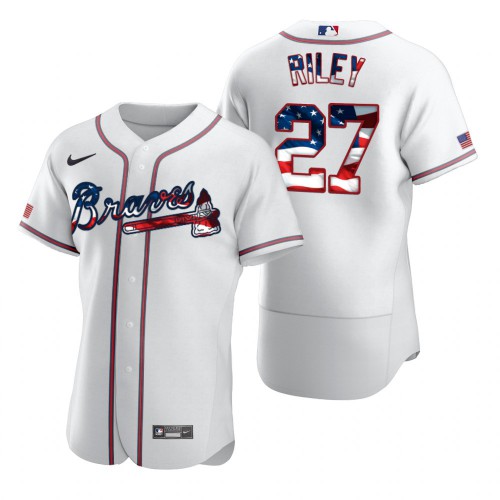 Atlanta Braves #27 Austin Riley Men’s Nike White Fluttering USA Flag Limited Edition Authentic MLB Jersey