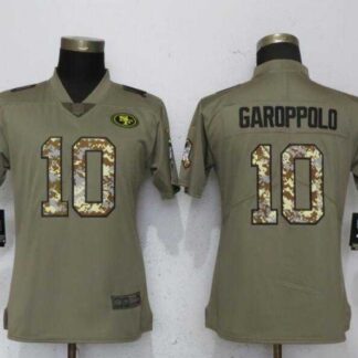 Women Nike 49ers 10 Jimmy Garoppolo Olive Camo Salute To Service Limited Jersey