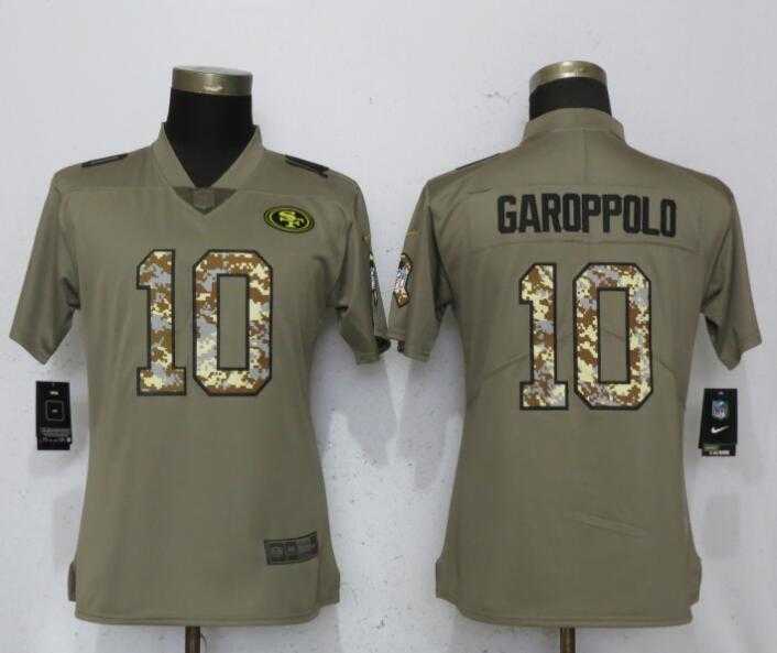 Women Nike 49ers 10 Jimmy Garoppolo Olive Camo Salute To Service Limited Jersey