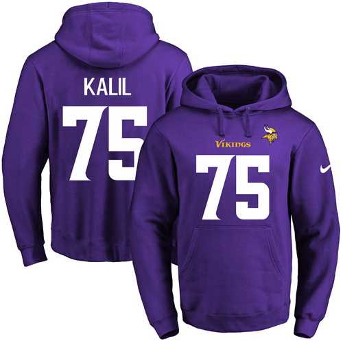 Printed Nike Minnesota Vikings #75 Matt Kalil Purple Name & Number Men's Pullover Hoodie