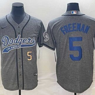 Men's Los Angeles Dodgers #5 Freddie Freeman Number Grey Gridiron Cool Base Stitched Baseball Jersey