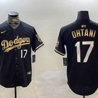 Men's Los Angeles Dodgers #17 Shohei Ohtani Black Gold World Series Champions Cool Base Stitched Baseball Jersey