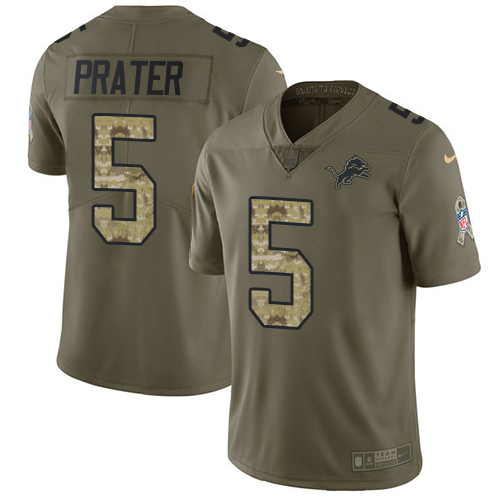 Nike Detroit Lions #5 Matt Prater Olive/Camo Men’s Stitched NFL Limited 2017 Salute To Service Jersey